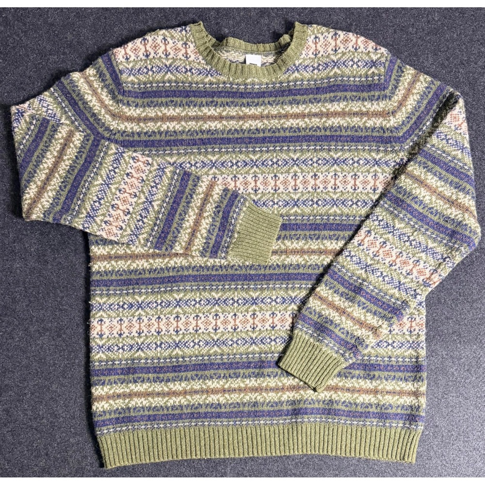 2007 Gap Mens XL Fair Isle Wool Blend Sweater Green Blue Y2K